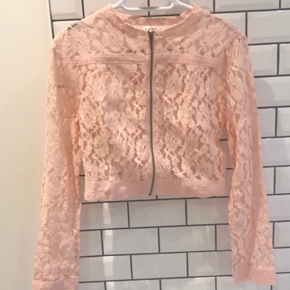 Venus pink lace bomber jacket.